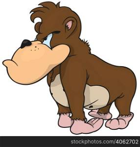 Brown Gorilla with Blue Eyes from Profile - Colored Cartoon Illustration Isolated on White Background, Vector