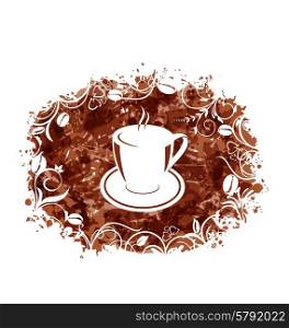 Brown Grungy Banner with Coffee Cup and Beans. Illustration Brown Grungy Banner with Coffee Cup and Beans - Vector