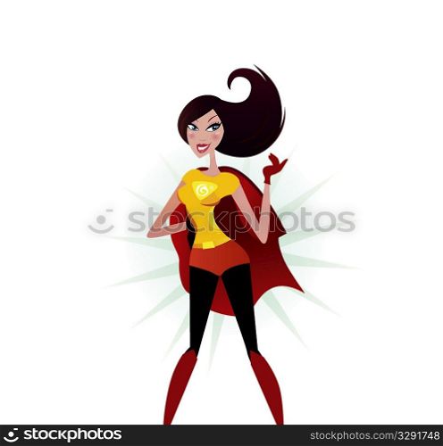 Brown hair Super woman in red costume (superhero)