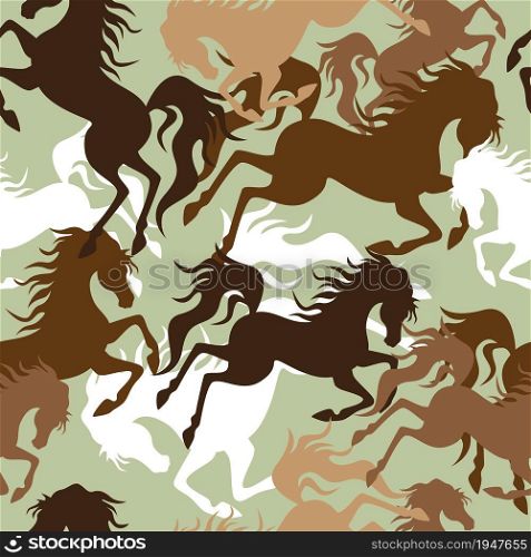 Brown horse silhouette seamless pattern. Vector illustration.
