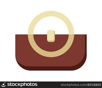 Brown Ladies Handbag. Brown ladies handbag in flat. Female handbag. Elegant ladies brown bag. Flat female accessories object. Isolated object on white background. Vector illustration.