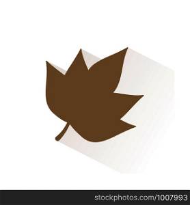 Brown leaf color icon with shadow. Flat vector illustration. Brown leaf icon with shadow. Flat vector illustration