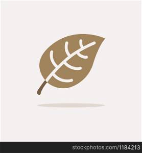 Brown leaf. Icon with shadow on a beige background. Autumn flat vector illustration