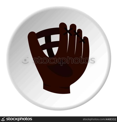 Brown leather baseball glove icon in flat circle isolated vector illustration for web. Brown leather baseball glove icon circle