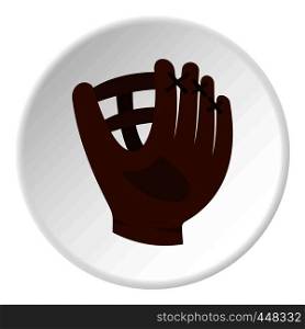 Brown leather baseball glove icon in flat circle isolated vector illustration for web. Brown leather baseball glove icon circle