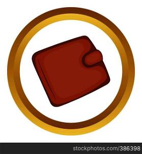 Brown leather wallet vector icon in golden circle, cartoon style isolated on white background. Brown leather wallet vector icon