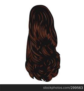 Brown long back.Back hairstyle single icon in cartoon style