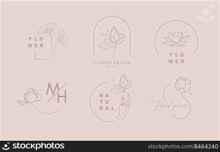Brown lotus flower outline.Vector illustration for icon,sticker,printable and tattoo