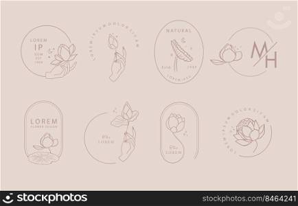 Brown lotus flower outline.Vector illustration for icon,sticker,printable and tattoo