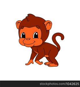 Brown monkey. Cute flat vector illustration in childish cartoon style. Funny character. Isolated on white background. Brown monkey. Cute flat vector illustration in childish cartoon style. Funny character. Isolated on white background.