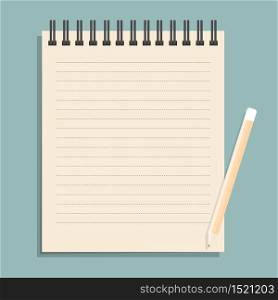 Brown notebook with dotted lines can shred and pencil. vector illustration