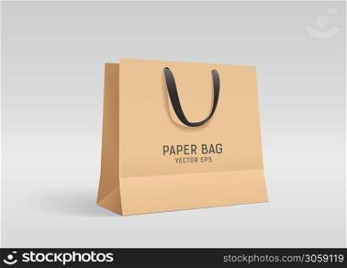 Brown paper bag, with black cloth handle design, template on gray background Eps 10 vector illustration