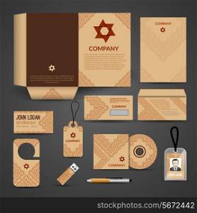 Brown paper business stationery layout template corporate design set isolated vector illustration