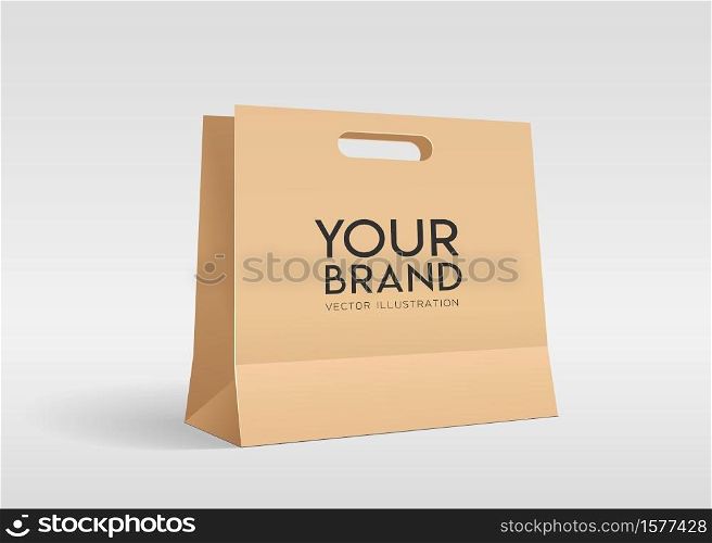 Brown Piercing bag paper bag, mock up design template on gray background, Eps 10 vector illustration