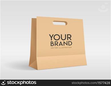 Brown Piercing bag paper bag, mock up design template on gray background, Eps 10 vector illustration
