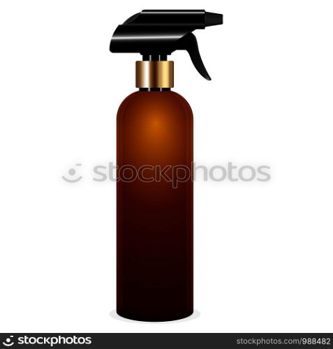 Brown pistol spray bottle vector 3d realistic illustration on isolated white background.. Brown pistol spray bottle vector 3d illustration