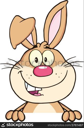 Brown Rabbit Cartoon Mascot Character Over Blank Sign