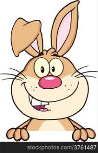 Brown Rabbit Cartoon Mascot Character Over Blank Sign