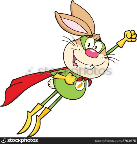 Brown Rabbit Superhero Cartoon Character Flying