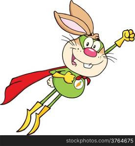 Brown Rabbit Superhero Cartoon Character Flying