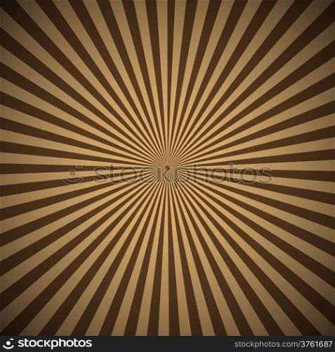 Brown radial rays abstract background, vector illustration