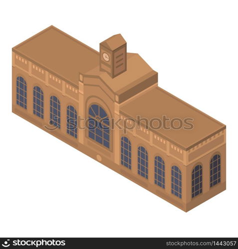 Brown railway building icon. Isometric of brown railway building vector icon for web design isolated on white background. Brown railway building icon, isometric style