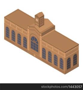 Brown railway building icon. Isometric of brown railway building vector icon for web design isolated on white background. Brown railway building icon, isometric style