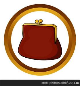 Brown retro purse vector icon in golden circle, cartoon style isolated on white background. Brown retro purse vector icon
