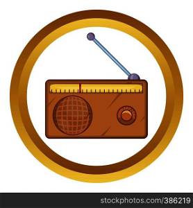 Brown retro style radio receiver vector icon in golden circle, cartoon style isolated on white background. Brown retro style radio receiver vector icon