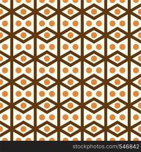 Brown rhombohedron or parallelogram pattern on pastel background. Retro rhomboid and circle seamless pattern style for classic or modern design