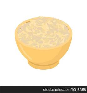 Brown rice in wooden bowl isolated. Groats in wood dish. Grain on white background. Vector illustration 