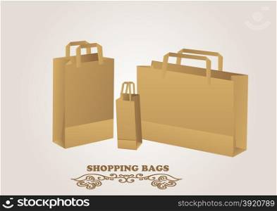 brown shopping bags. Natural bags on biege background