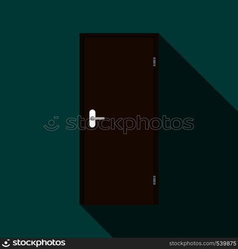 Brown steel door icon in flat style on a blue background. Brown steel door icon, flat style