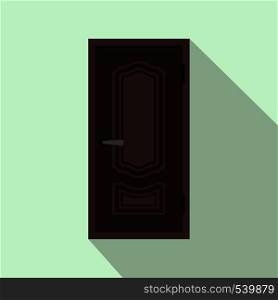 Brown steel door icon in flat style on a light blue background. Brown steel door icon, flat style