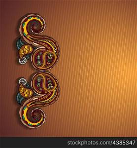 Brown striped background with symmetrical floral elements