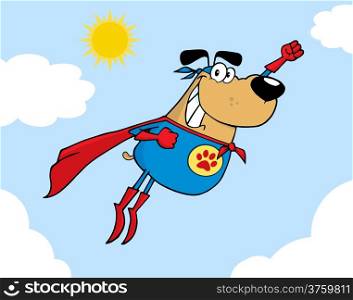 Brown Super Hero Dog Flying In Sky