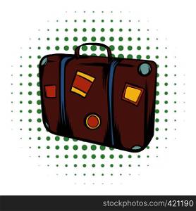 Brown travel suitcase comics icon on a white background. Brown travel suitcase comics icon