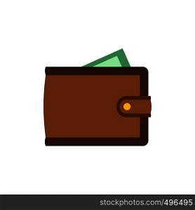 Brown wallet with card and cash flat icon isolated on white background. Brown wallet with card and cash flat icon
