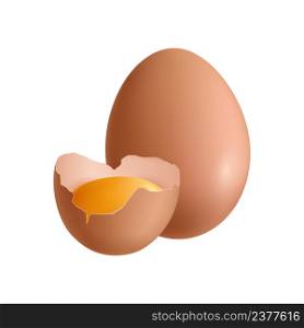 Brown whole and half chicken egg with yolk realistic vector illustration. Realistic Egg Illustration