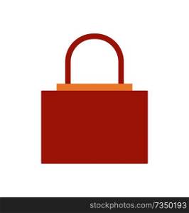Brown women handbag with metal decorative element vector illustration isolated on white. Fashionable elegant bag female accessory, modern stylish purse. Brown Women Handbag with Metal Decorative Element