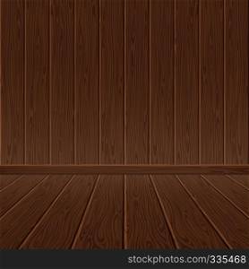 Brown wood textured wall and floor. Wooden background, hardwood texture material plank, vector illustration. Brown wood textured wall and floor