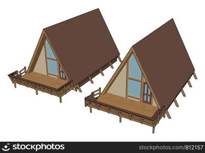 Brown wooden house, illustration, vector on white background.