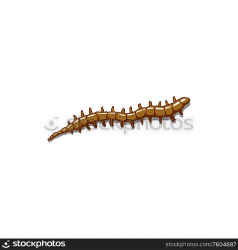 Brown worm with urticating hair isolated crawling caterpillar. Vector hairy cartoon pest. Hairy worm isolated brown caterpillar
