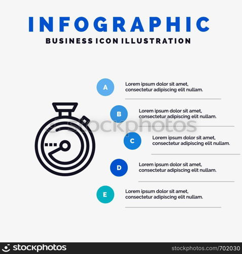 Browse, Compass, Navigation, Location Blue Infographics Template 5 Steps. Vector Line Icon template