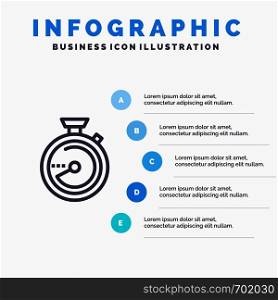 Browse, Compass, Navigation, Location Blue Infographics Template 5 Steps. Vector Line Icon template