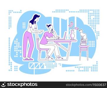 Browse internet flat silhouette vector illustration. Family search online on laptop. Man sit with computer. Couple outline characters on blue background. Weekend at home simple style drawing. Browse internet flat silhouette vector illustration