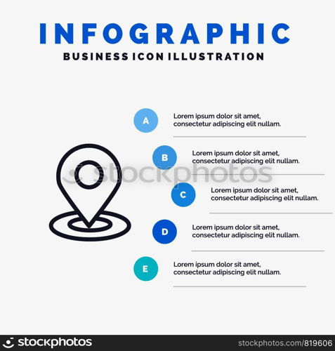 Browse, Map, Navigation, Location Blue Infographics Template 5 Steps. Vector Line Icon template