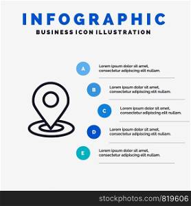 Browse, Map, Navigation, Location Blue Infographics Template 5 Steps. Vector Line Icon template