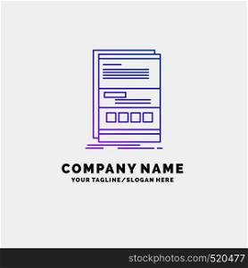 Browser, dynamic, internet, page, responsive Purple Business Logo Template. Place for Tagline. Vector EPS10 Abstract Template background