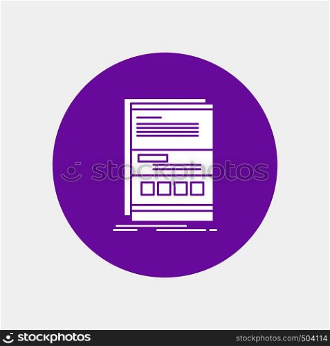 Browser, dynamic, internet, page, responsive White Glyph Icon in Circle. Vector Button illustration. Vector EPS10 Abstract Template background